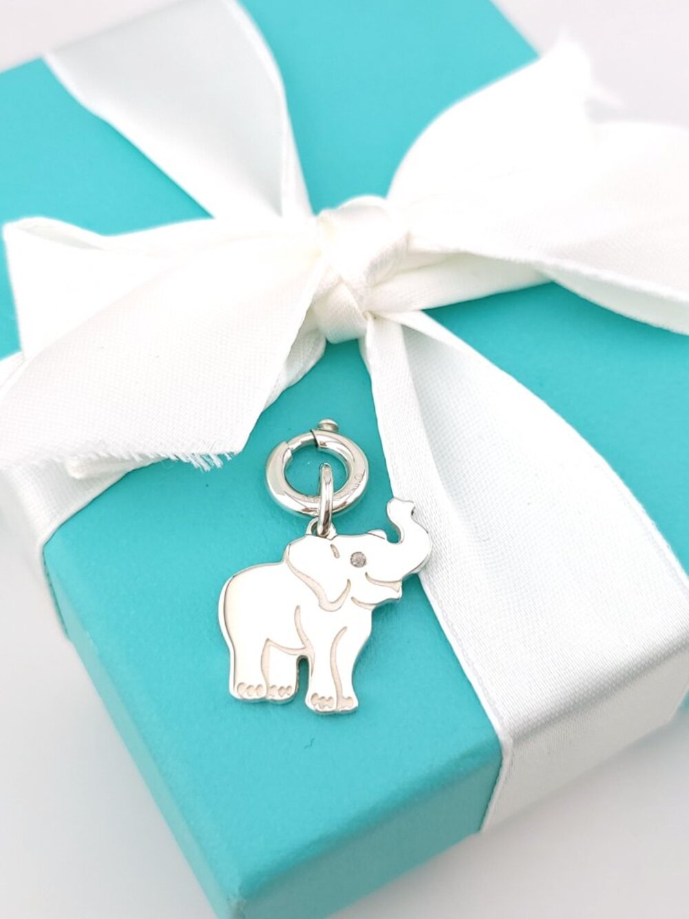 Tiffany & Co. Sterling Silver Elephant Never Forgets Charm Pendant Pouch & Box